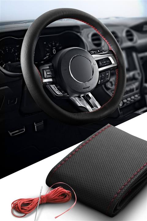 AYAZGURUP Fiat Fiorino (2008-2015) Dikmeli Direksiyon Kılıfı Noktalı Siyah ( Kırmızı Dikişli )