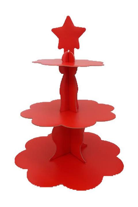 crv 3 Katlı Kırmızı Karton Cupcake Kek Standı