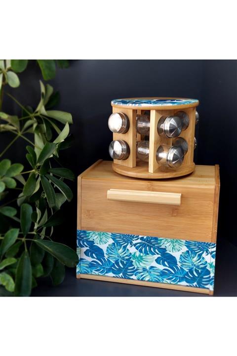 Tabivar Bambu Ağacından Ekmeklik 8 Li Baharatlık Seti Mutfak Set