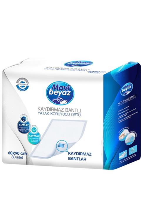 Mavi beyaz Kaydırmaz Bantlı 60*90 cm 1 Paket 30'lu Yatak Koruyucu Örtü