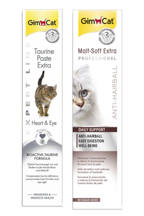 Gimcat Taurine Paste Kalp Ve Göz Sağlığı Destekleyici 50gr + Anti-hairball Malt Paste Kedi Macunu 100gr