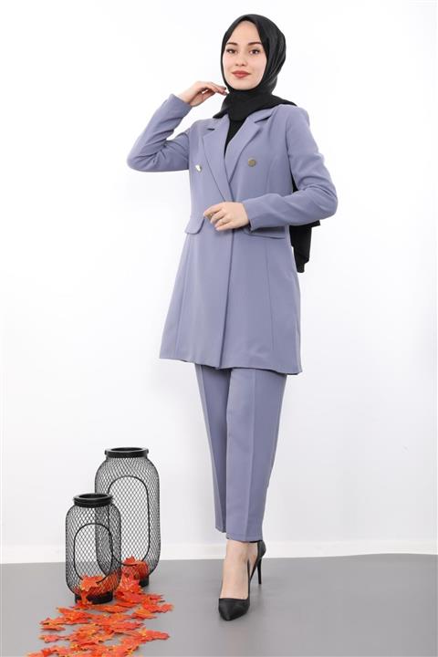 Giza Giyim Kadın Mavi Blazer Ceket Takım Serenity