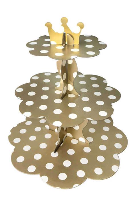 Parti Dünyası Altın Beyaz Puantiyeli Cupcake Standı 32 X 35 Cm