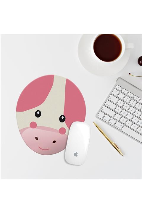 Özer Store Sevimli Inek Çizimli Bilek Destekli Oval Mouse Pad Mouse Altlığı