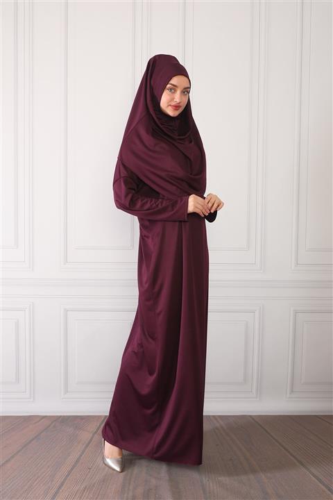 ASLINUR GİYİM Mürdüm Tek Parça Namaz Elbisesi