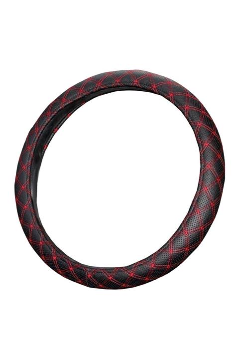 Fox Direksiyon Kılıfı 45 cm Siyah Kamyon Tır Midibüs Geçmeli Kırmızı Nakışlı