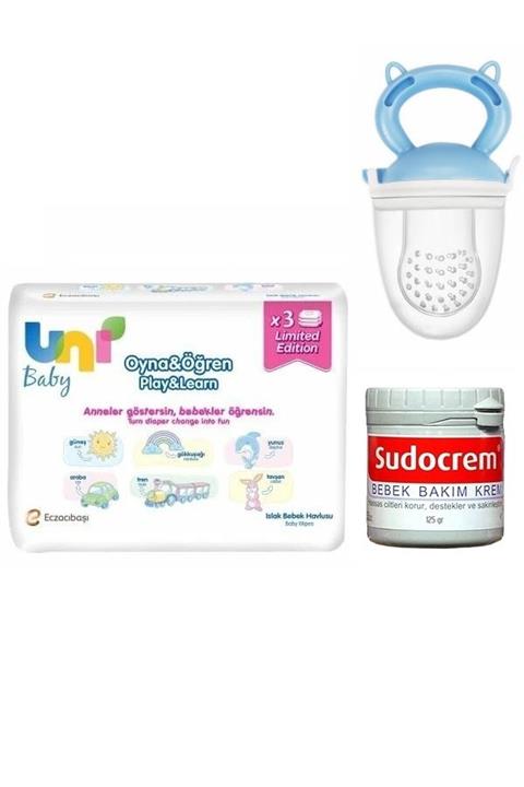 Uni Baby Oyna Öğren Mendil Seti 3 Lü+hassas Ciltlere Özel Krem 125 Gr+meyve Süzgeci Mavi