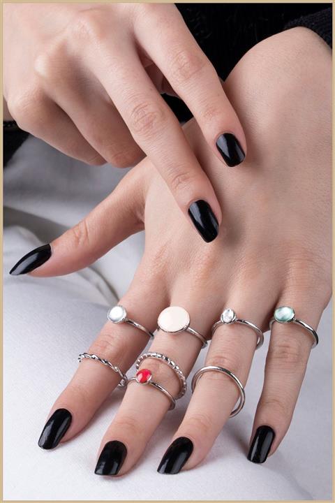 Ervalina 8'li Set Yüzük Gümüş Rengi 005