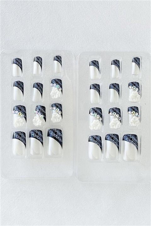 TAKIŞTIR Siyah Desenli Kendinden Yapışkanlı Takma Tırnak 24'lü
