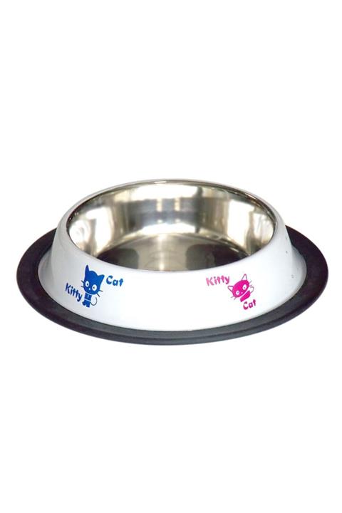 Tommy Kedi Desenli Çelik Mama Kabı Beyaz 8 Oz