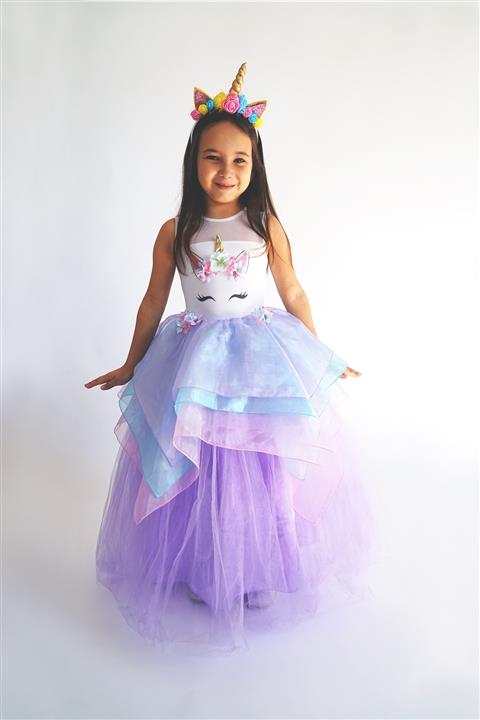 Miço Kids Unicorn Elbise Lila Organze Katlı