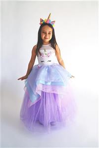 Miço Kids Unicorn Elbise Lila Organze Katlı