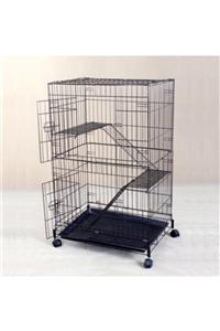 Qh Pet Cage Kedi Kafesi 3 Katlı Siyah Dövme 60x42x105 Cm