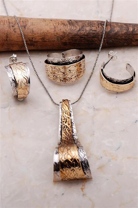 Sümer Telkari Dövme Elişi Gümüş Tasarım Set 2088