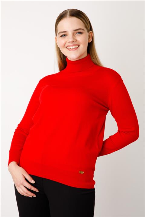 ON Kadın Kırmızı Balıkçı Yaka Triko Kazak