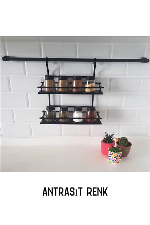 STARAX Set Arası Grubu Iki Küçük Raflı Baharatlık / 80 Cm Boru / Antrasit Renk
