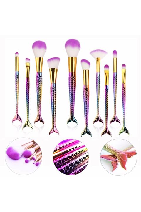 SİNKA 10 Lu Balık Desenli Makyaj Fırça Seti Denizkızı