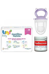 Uni Baby Islak Bebek Havlusu 3 Lü Set+bebek Bakım Kremi 125 Gr+meyve Süzgeci Mor