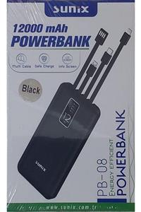 Sunix Sunıx 12000 Mah Led Göstergeli Powerbank Pb 08 Black Multı Cable