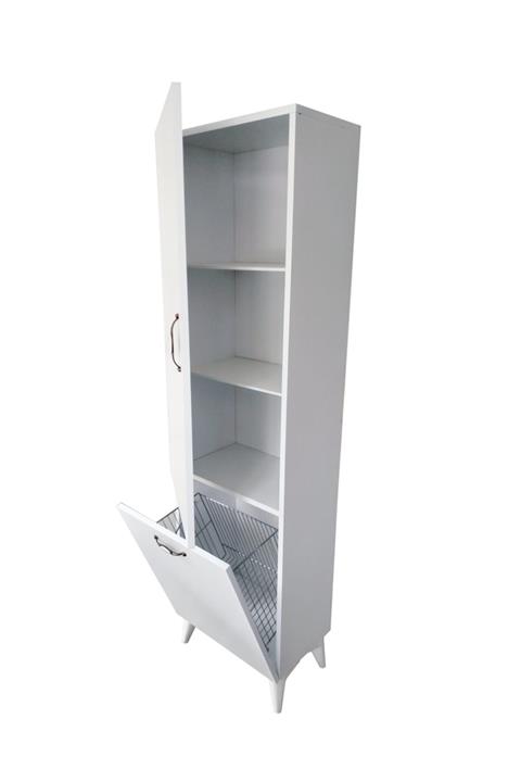 Ahşap Mobilya Sepetli Çamaşır Dolabı - Beyaz