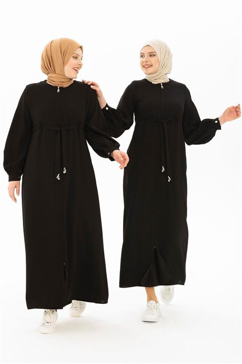 Beyza Bağcığı Taşlı Siyah Ferace 3322