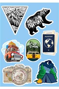 SilverStickers Seyahat Kamp Temalı Laptop Notebook Kask Çanta Sticker Etiket Seti