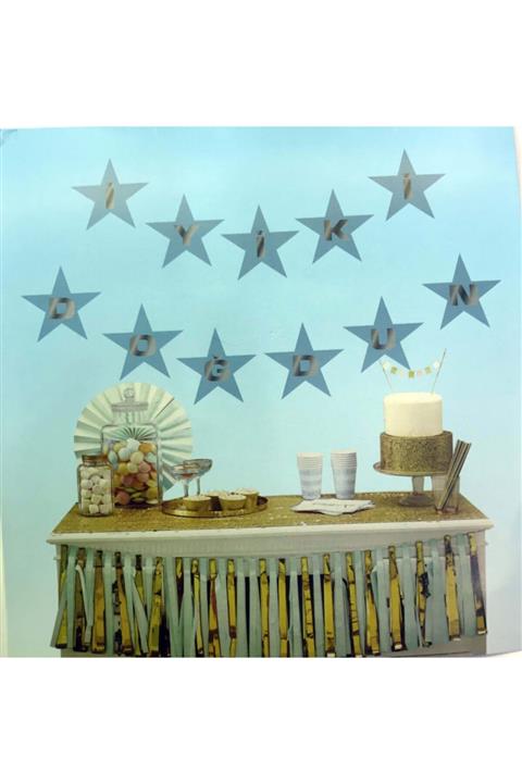 See Me Mavi Üzeri Gümüş Yıldız İyi ki Doğdun Flama Süs