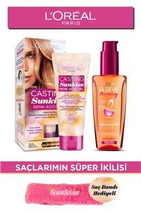 L'Oreal Paris Casting Sunkiss Renk Açıcı Jel + Elseve Dream Long Mükemmel Düz Pürüzsüzleştirici Serum + Saç Bandı