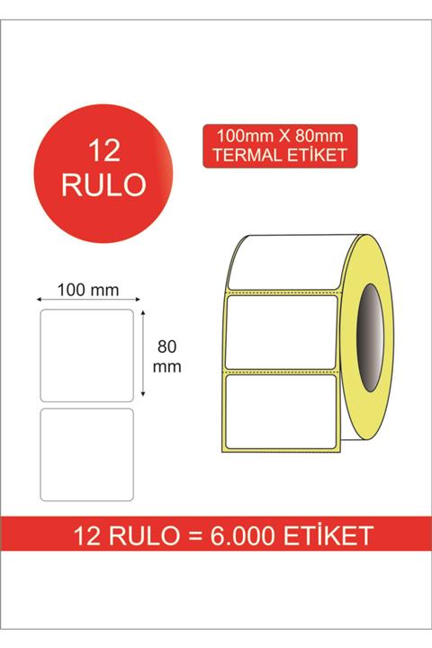 etiket dükkani Eko Termal Barkod Etiketi 80 X 100 ( 12 Rulo ) 500'lük Sarım