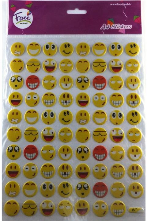 Face Renkli Dünya A4 Emoji Stıcker Gülen Yüz Sticker Gülenyüz