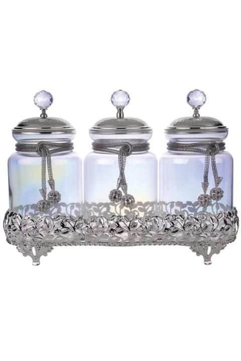Oyks Sultan 3lü Cam Baharatlık Gümüş Renk