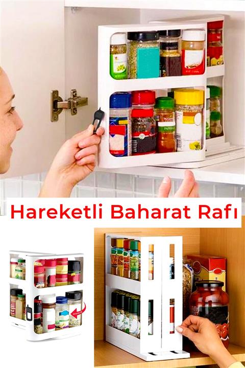 Helen's Home Standlı Hareketli Baharat Rafı Dönebilen Kozmetik Düzenleyici Stand Baharatlık