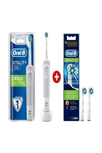 OralB Vitality 100 Cross Action White Elektrikli Diş Fırçası + 2'li Yedek Başlık