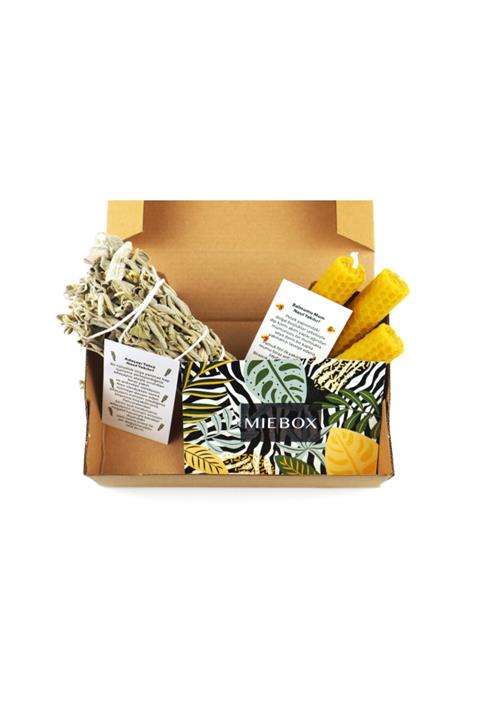 MieBox Arınma Ve Enerji Başlangıç Seti ( Adaçayı Tütsü Ve 3 Organik Balmumu Mum )