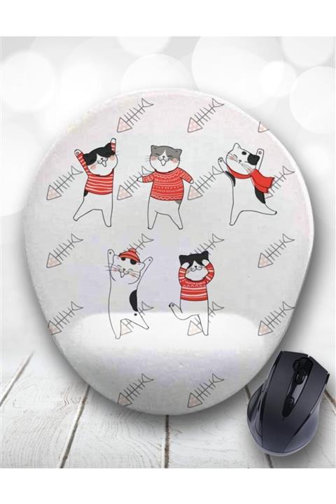 Atölye Çizgi Kedi Temalı Bilek Destekli Mouse Pad