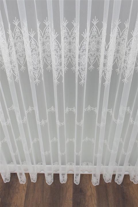 Brillant Tül Perde Brode Beyaz 550x180 1'e 3 Sık Pileli