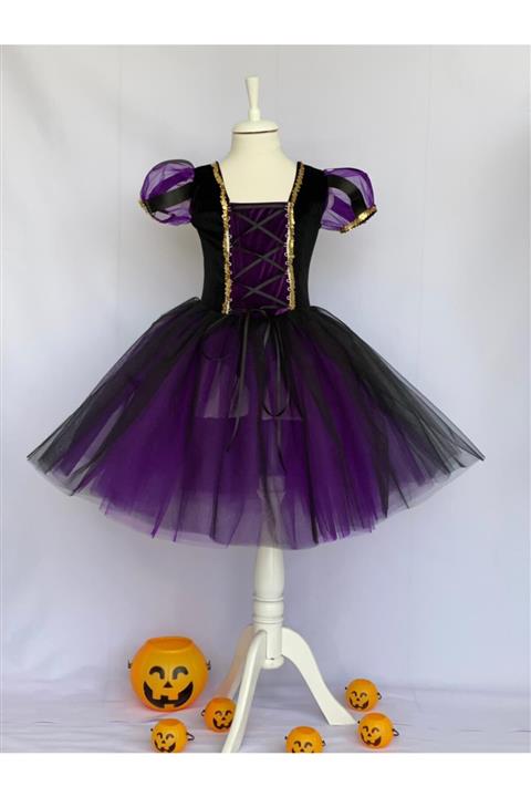 3 Buçuk K Kostüm Halloween Mor Cadı Kostümü