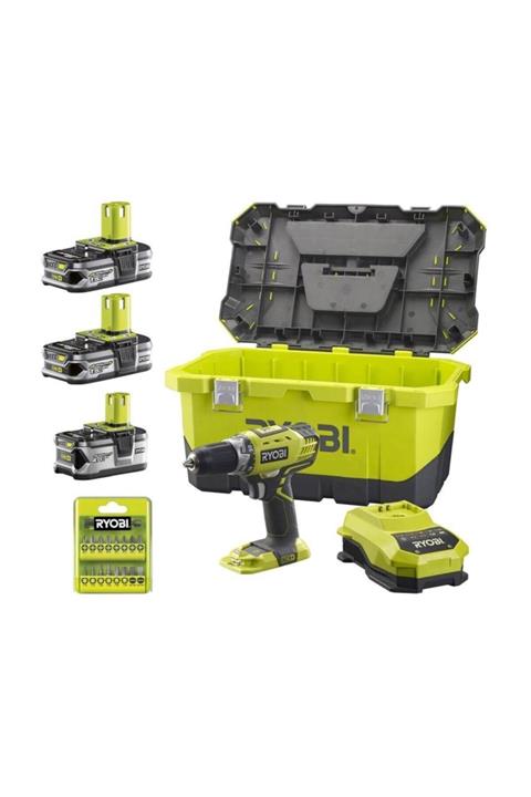 Ryobi Rcd1802Lll99T 18Volt/1.5Ah/4.0Ah Li-Ion Üç Akülü 2 Vitesli Vidalama + 17 Parça Vidalama Seti