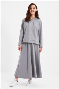 Trendyol Modest Gri Etekli Kapüşonlu Örme Alt-Üst Takım TCTAW22US0027