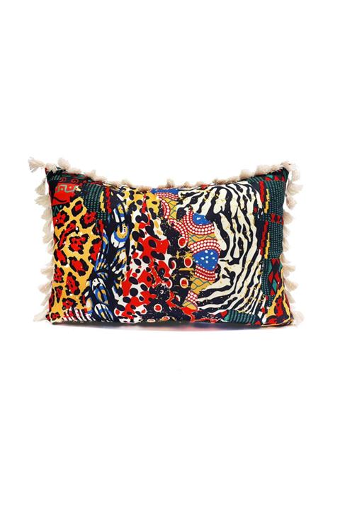 Dekorinyo Safari Desenli Dikdörtgen Püsküllü Dekoratif Kırlent Kılıfı