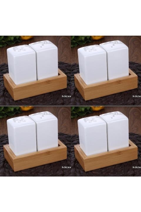 GÖNÜL Porselen Bambu Tabaklı Ikili Tuzluk Seti