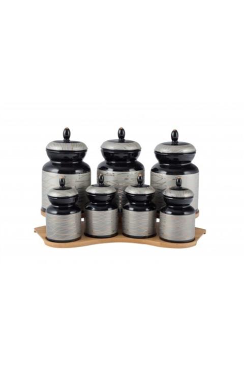 BUENOS 7'li Bambu Standlı Porselen Baharat Takımı