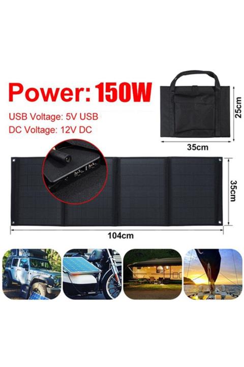 Ebohcaci 150w 12v/5v 3a Çift Usb Güneş Panelı Taşınabilir Katlanır Ip65