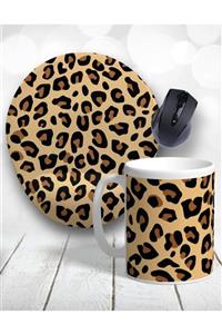 Atölye Çizgi Leopar Desen Bilek Destekli Mouse Pad ve Kupa Bardak+Bardak Altlığı