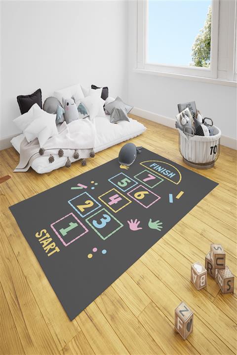 HAZAR HALI Dijital Baskılı Gri Zemin Seksek Desenli Çocuk Halısı