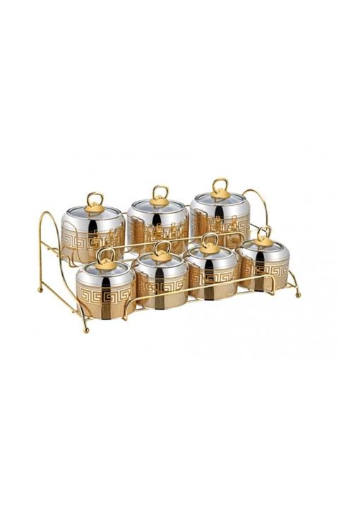 SILA Artuklu 15 Parça Standlı Gold Cam Kapak Baharat Takımı
