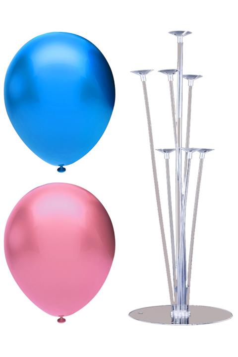 INFINITY 40’lı Metalik Balon Ve 7 Çubuklu Balon Standı Seti, 2 Renk X 20, Mavi, Pembe