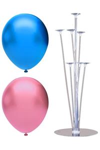 INFINITY 40’lı Metalik Balon Ve 7 Çubuklu Balon Standı Seti, 2 Renk X 20, Mavi, Pembe