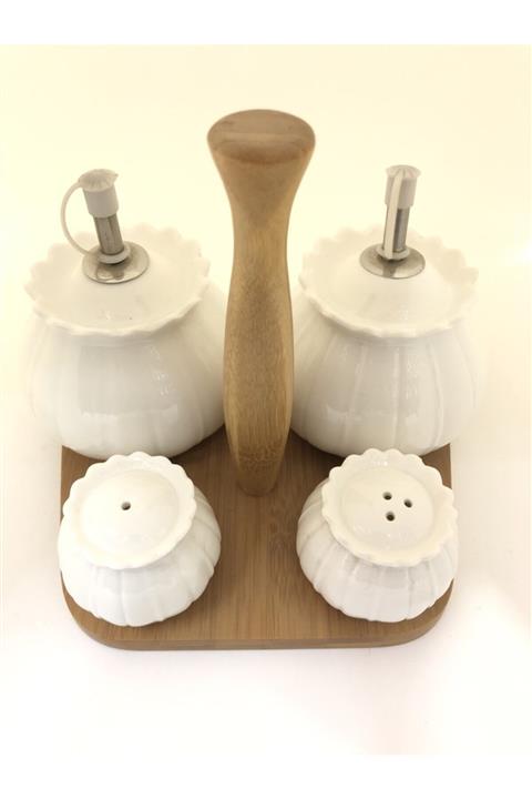 DemirAvmİzmir Bambu Porselen 1. Kalite 4'lü Sirkelik Limonluk Tuzluk Set
