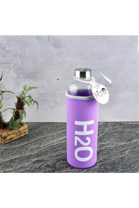 MİMOZA PARK Peluş Kılıflı H2o Isıya Dayanıklı Cam Matara 1 Lt Termos - Mor